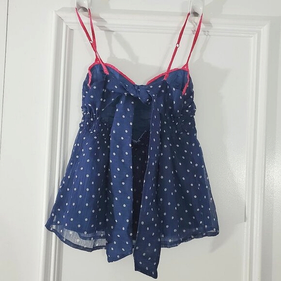 Hollister- Vintage Y2K Tie Back Polka Dot Peplum Mesh Top - Picture 5 of 15